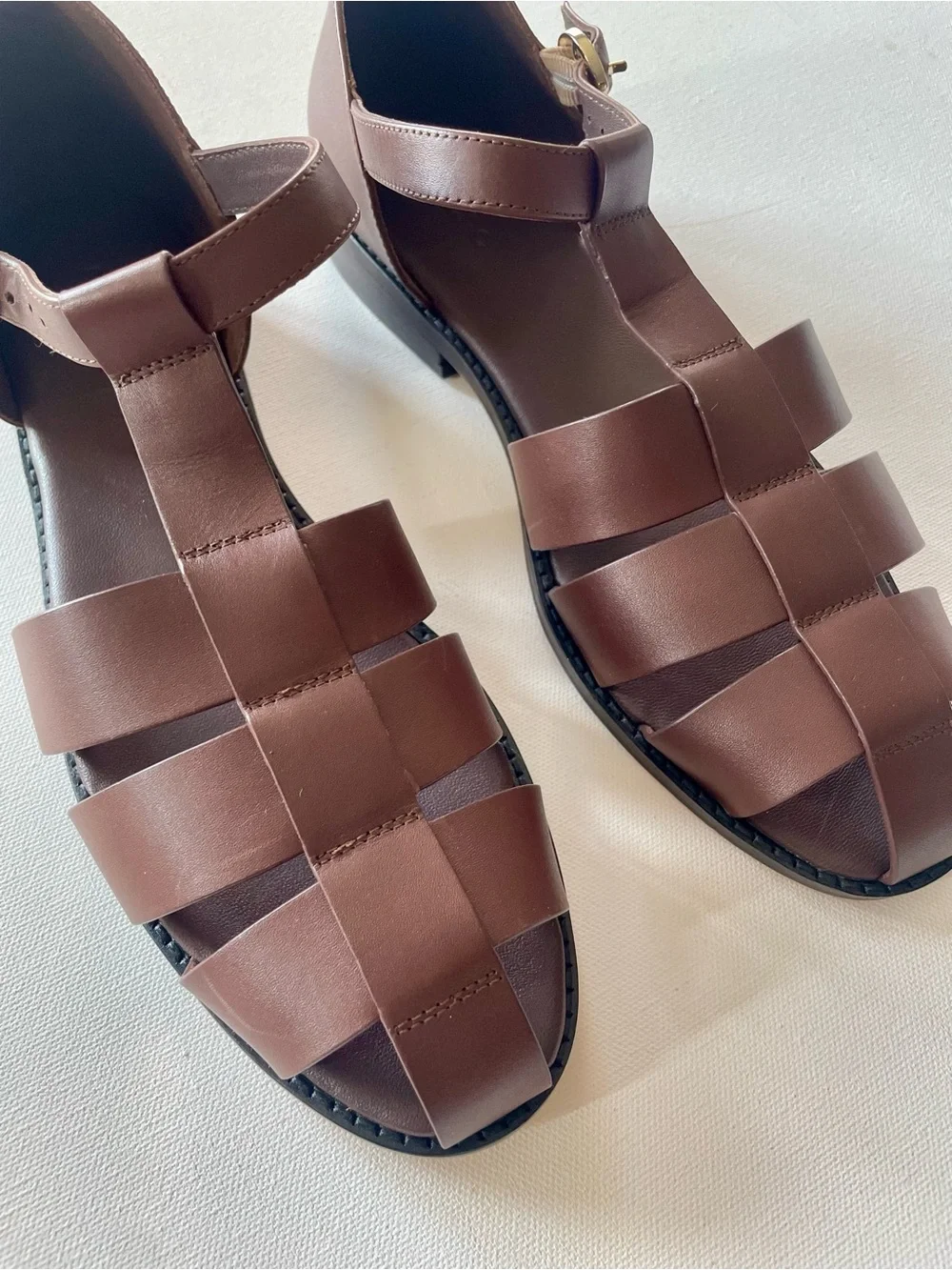 Anthropologie Pilcro Brown Leather T-Strap Fisherman Flats